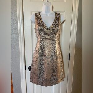 Laundry By Shelli Segal Jeweled Neckline Snake Print Mini Dress Size 4